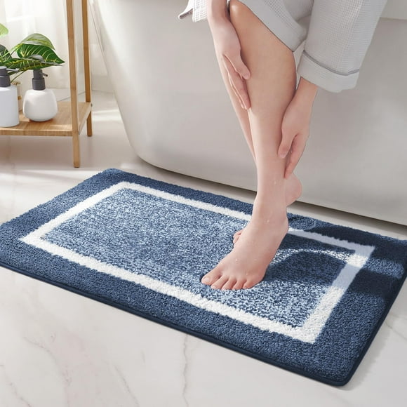Alfombra de baño Color&Geometry de microfibra azul oscuro, 40 x 60 cm, antideslizante