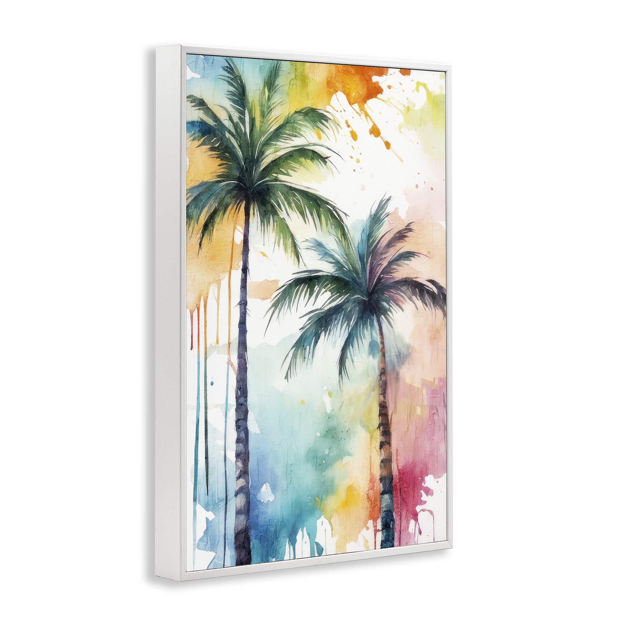 Stupell Industries Paint Splash Palms Botanical & Floral Painting White Framed Art Print Wall Art, 12 x 18