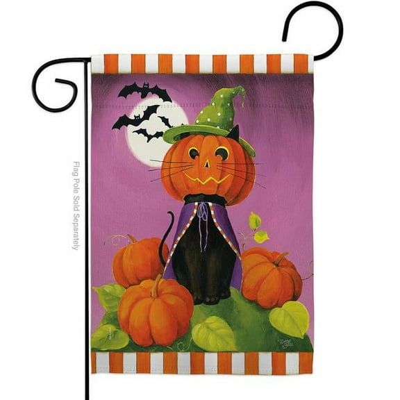 Breeze Decor G162094-BO Happy Haunting Cat Garden Flag Fall Halloween 13 x 18.5 in. Double-Sided Decorative Vertical Flags for House Decoration Banner Yard Gift