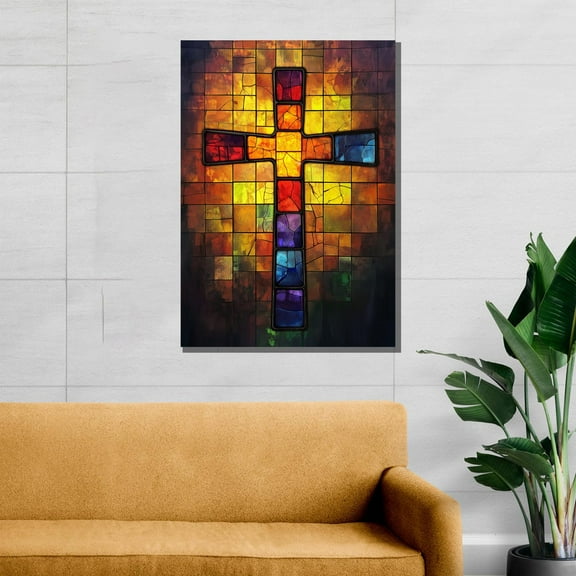 Velto Stained Glass Cross Canvas Print, Colorful Christian Wall Art For Religious Home Decor, Unique Faith Gift For Church Or Believers Canvas, 8x10 UNFRAMED