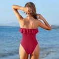 thumbnail image 3 of Women’s One Piece Swimsuit Ruched Ruffle Bathing Suits Halter Adjustable Slimming Swimwear 2026,Wine,L, 3 of 6