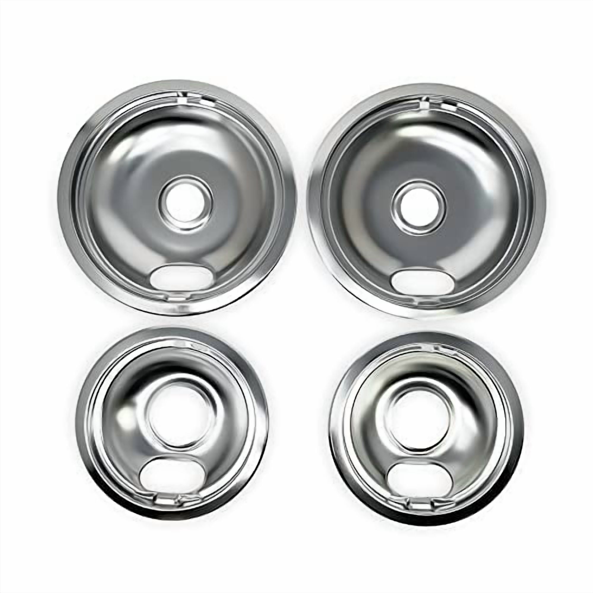 ForeverPRO W10278125 Electric Stove Drip Pans Replacement - 4 Pack Chrome Plated Universal Stove Drip Pans for Electric Stove Top, 2 Small 6" and 2 Big 8" Pans, Compatible with Whi