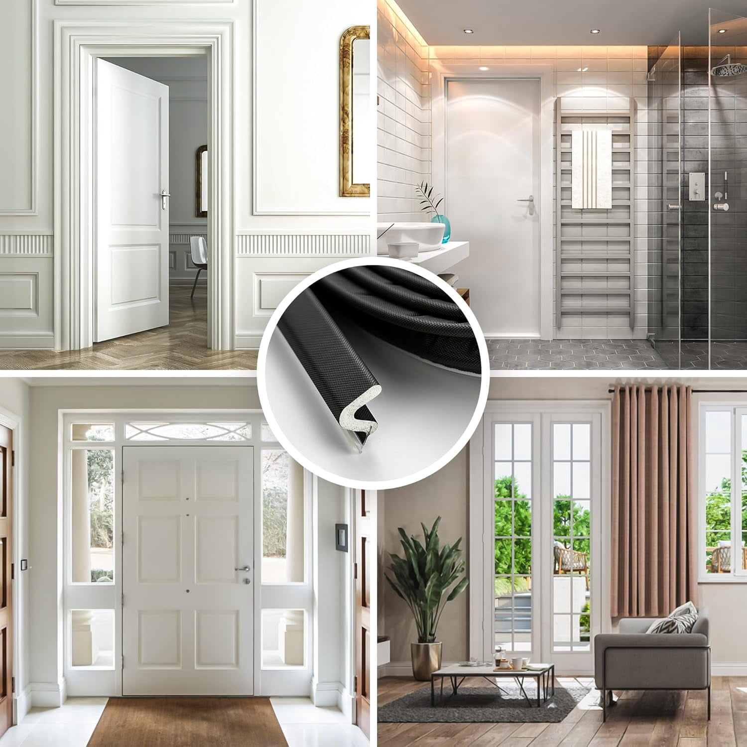 Weather Stripping Door Seal Strip Soundproof Q Foam Weather Stripping for Door Frame, Exterior Door Weather Stripping for Large Gap, Easy to Install（Black, 19.8FT
