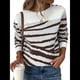 thumbnail image 1 of Suéter Informal de Cuello Redondo y Larga para Mujer, Otoño e Invierno, con Rayas en Contraste y Botones en los Hombros M, 1 of 9