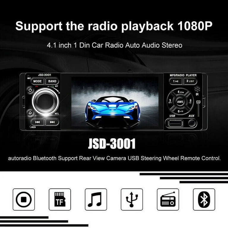 Polarlander Car Radio Bluetooth 4 x 45W Universal 1 Din Car Stereo with  Hands-free Microphone, App Control/Dual USB/TF/FM/AUX/WMA/WAV/MP3 Media  Player