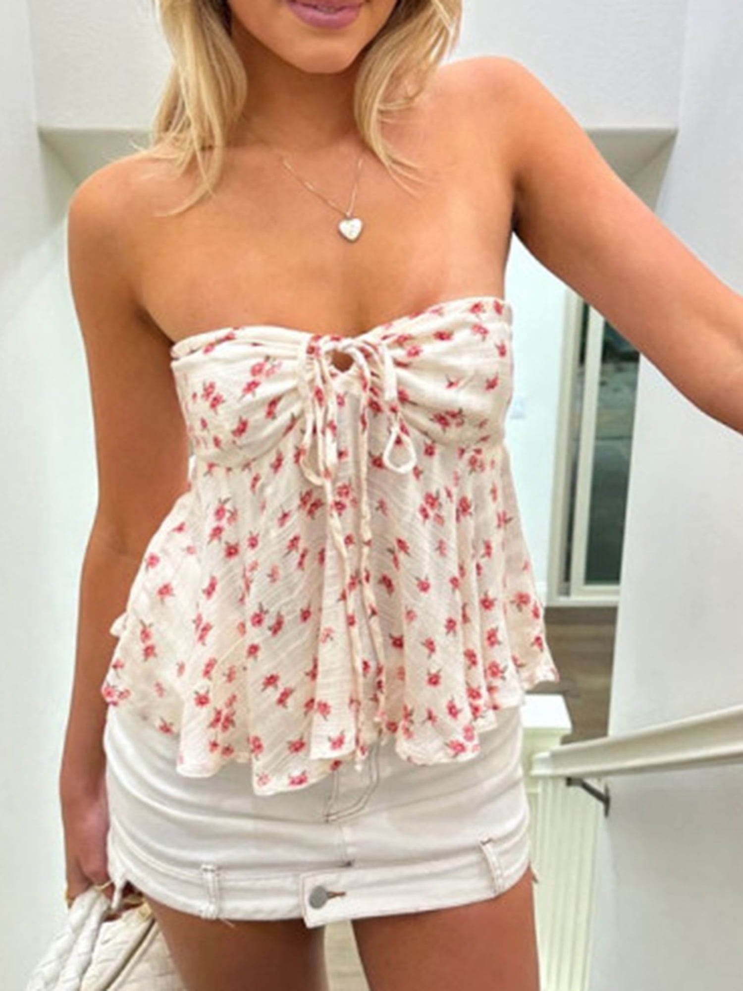 strapless flowy crop top
