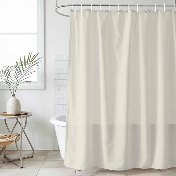 Cream Solid Color Extra Long Shower Curtain Set, Waterproof Shower Curtains for Bathroom, Aesthetics Contemporary Luxury Washable Fabric Bath Curtain for Bathtub Decoration with Hooks 72x96 Inches