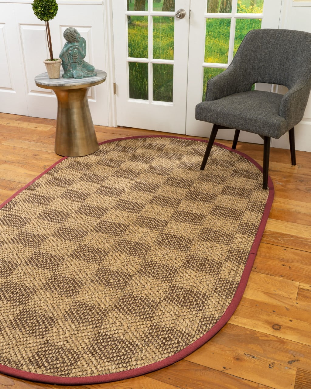 Natural Area Rugs Parson Custom Sisal Rug, 6' x 9', Oval Red Border