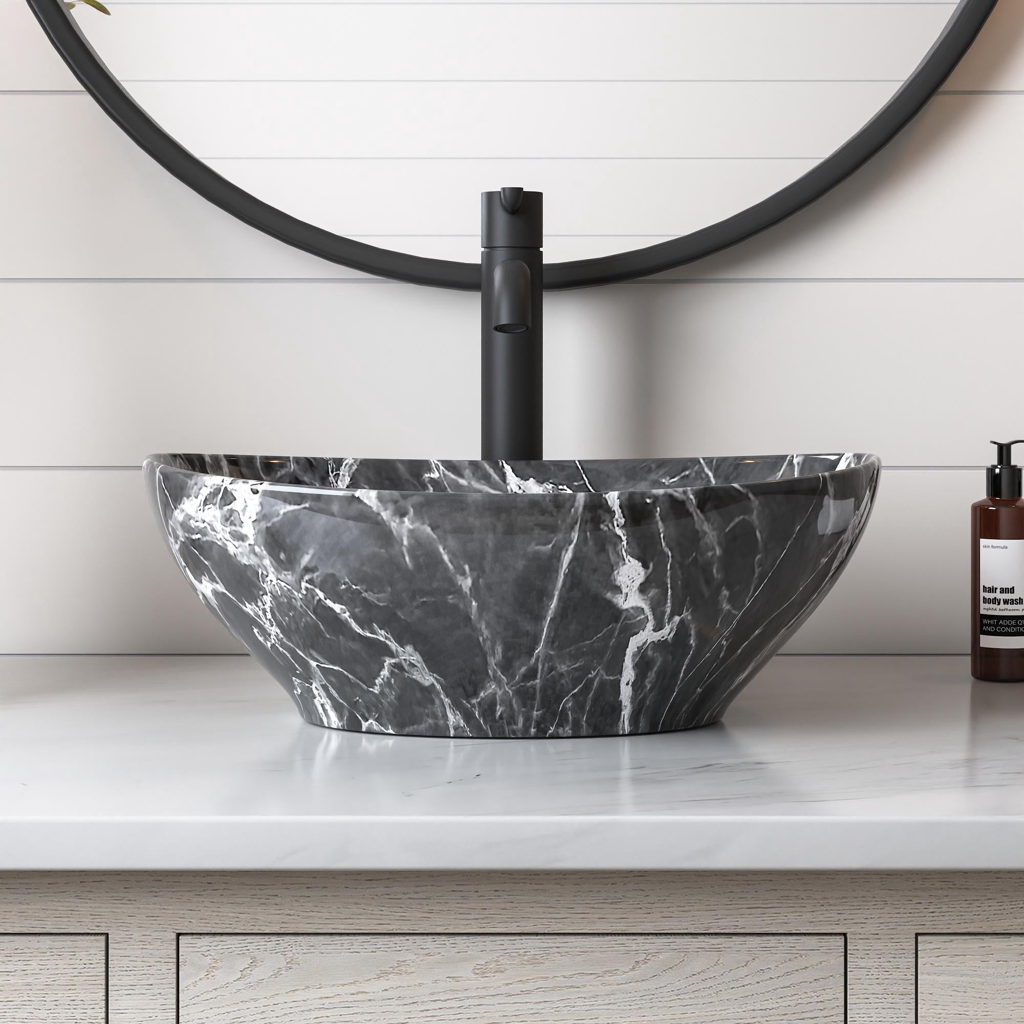 Horizon Black Oval Ceramic Bathroom Vessel Sink Art Basin Not Included Faucet