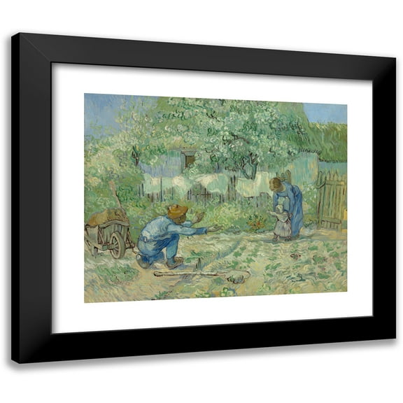Vincent van Gogh 14x12 Black Modern Framed Museum Art Print Titled - First Steps, After Millet (1890)