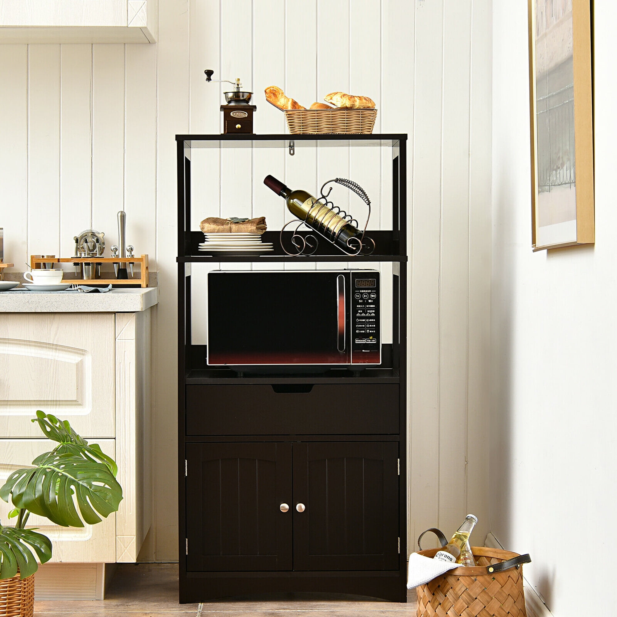 Gymax Bathroom Storage Cabinet Shelf Cupboard Floor Cabinet w/Drawer Espresso