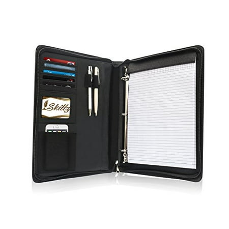 Zippered Leather Portfolio - Skittz Leather Zippered Padfolio Business Portfolio With Carry Handle & Removable 3 Ring Organizer