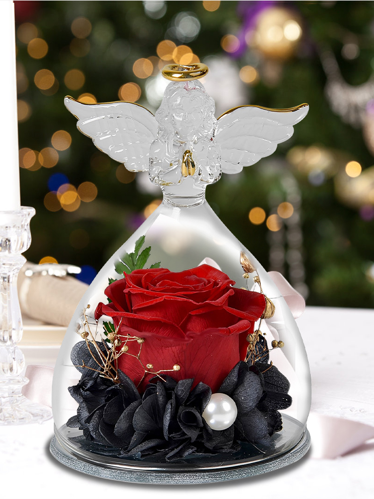 OROMYO Rose in Angel Glass Exquisite Angel Glass Figurines with