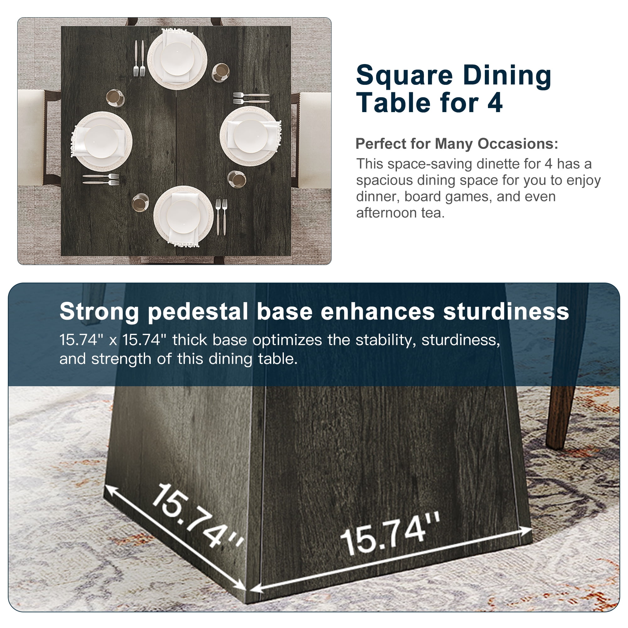 Demi Bonn 31" Modern Square Dining Table for 4 People, Wood Farmhouse Kitchen Dinner Table for Dining Room, Living Room Furniture, Black