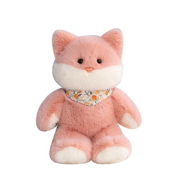 14in Pink Fox Plush Toy for Kids & Adults, Soft Fluffy Stuffed Animal Doll with Floral Bandana, Cute Cuddly Plushie