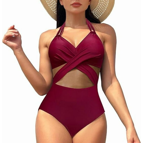 Maillot de Bain une Pièce pour Femme Aguichant à Col en V en Maille, Contrôle du Ventre, Taille Haute, Monokini, Grande Taille