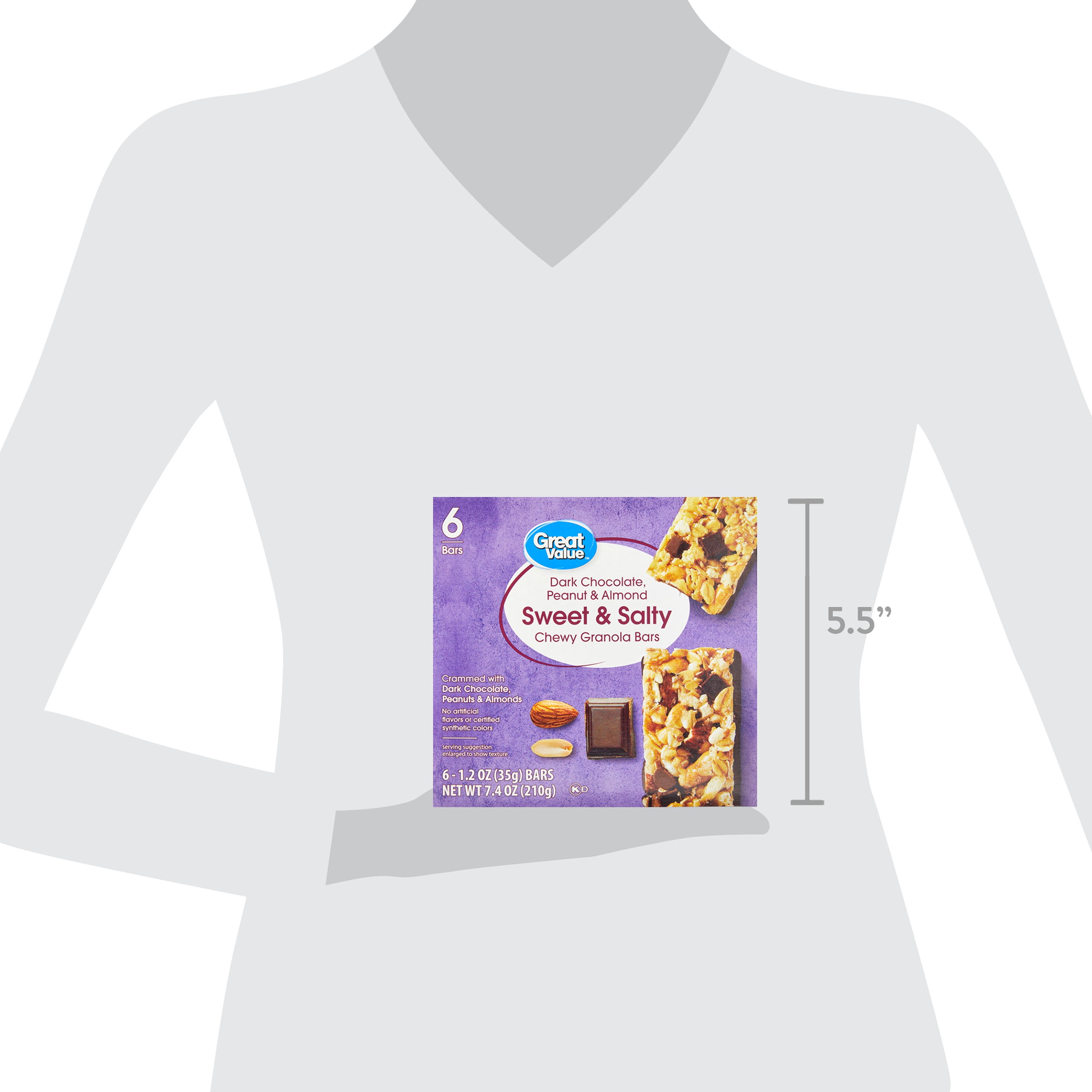 (12 pack) Great Value Dark Chocolate, Peanut & Almond Sweet & Salty Granola Bars, 1.2 oz, 6 Count