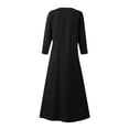 thumbnail image 4 of Leesechin Women's Cotton And Linen Long-Sleeved Dress Solid Color Round Neck Pocket Dress, 4 of 5