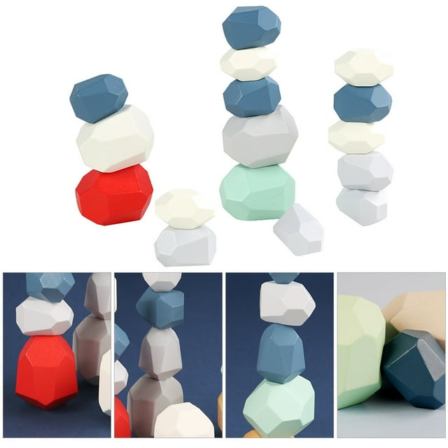 Hytrove 16Pcs Stone Shape Toy Bricks Wood Irregular for Interactive Playtime