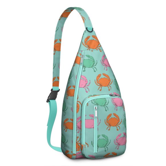 Tropical Crab Crossbody Bag - Colorful Sea Life Chest Pack with Playful Cartoon Crab Prints, Breathable Tear-resistant Sling for Beach & Seaside Fun