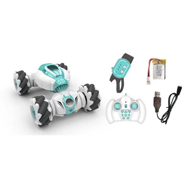 Coche de acrobacias, coche de control remoto 4WD de 2,4 GHz, coche con sensor de gestos de reloj, coche todoterreno deformable con giros de 360° (verde)