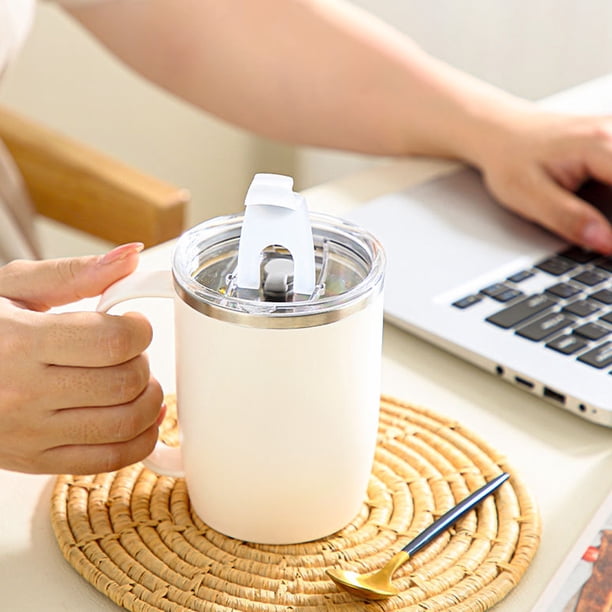 Taza de café con aislamiento de acero inoxidable | Diseño moderno con asa | Tapa de domo a prueba de fugas | Capacidad de 400 ml | Vaso de bebida reutilizable para viajes de oficina en casa | Blanco