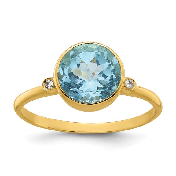 Auriga Fine Jewelry 14K Yellow Gold .02ct Diamond and Blue Topaz Ring for Women Size 7