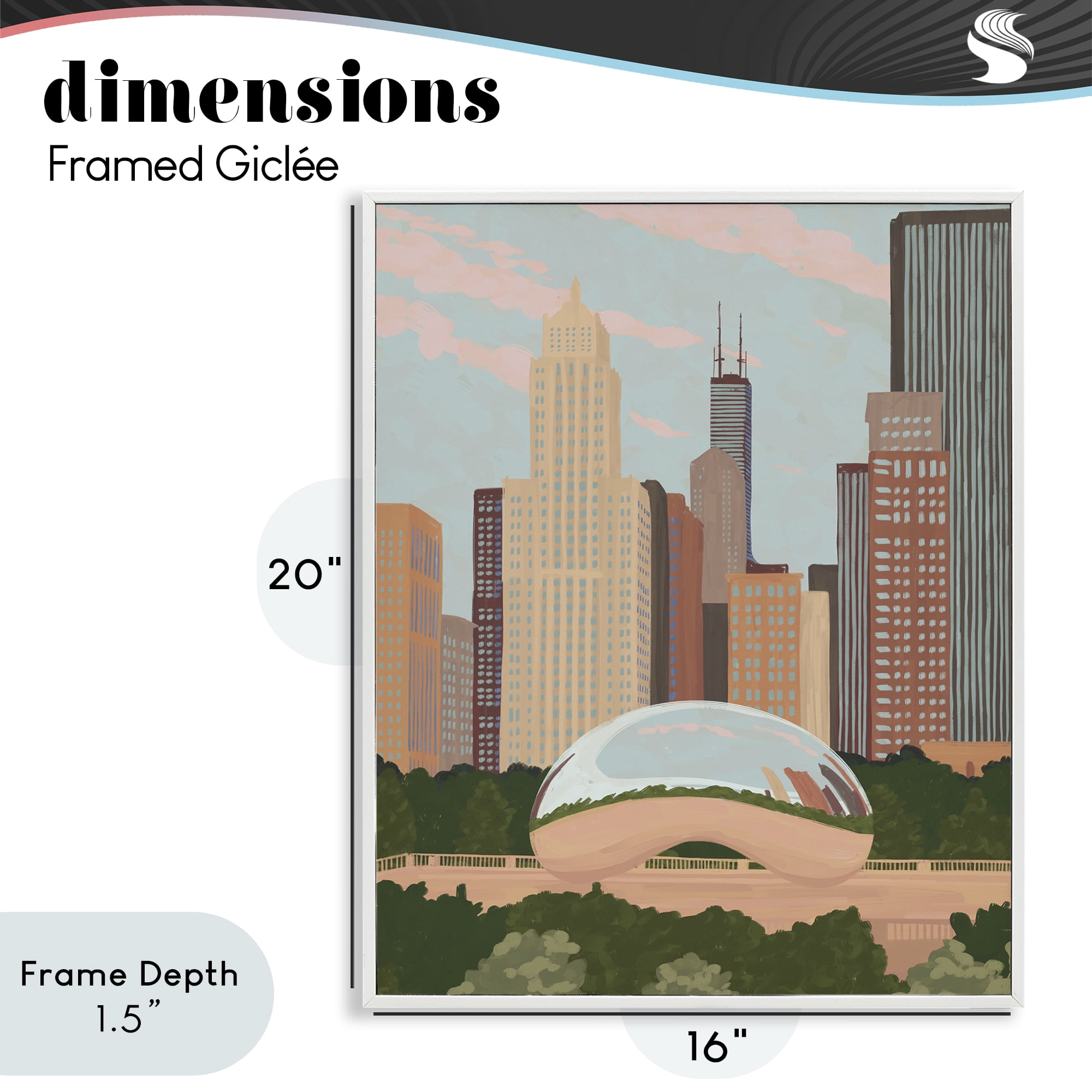 Stupell Industries Chicago Bean Cityscape White Framed Giclee Art, design by Veronica Lara