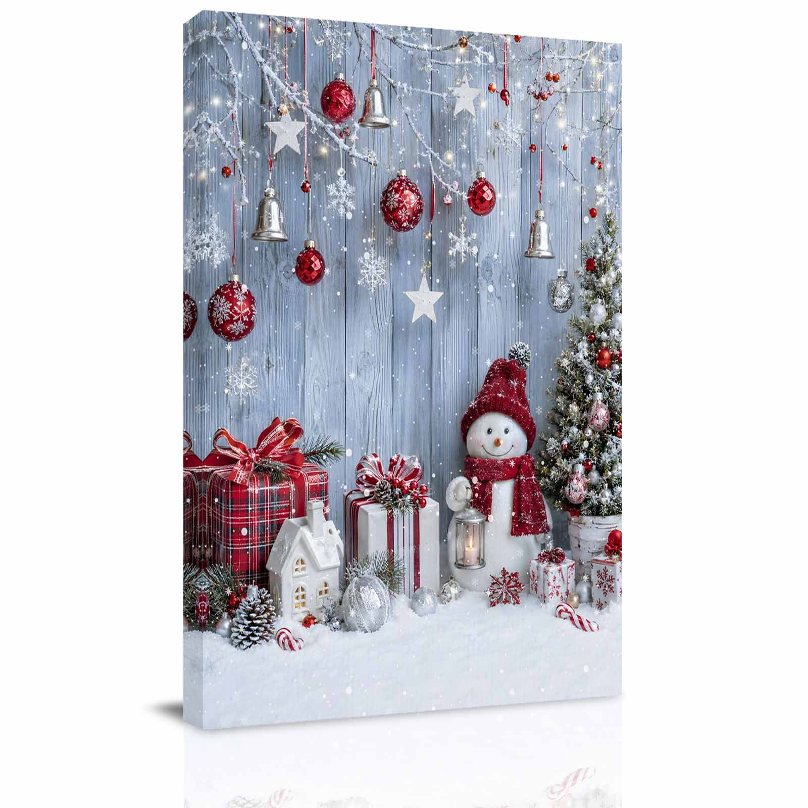 Canvas Wall Art Christmas Framed Canvas Prints for Kitchen Bedroom Snowman Gifts Balls Xmas Snowflake Trees Small Gallery Wrapped Wall Decor for Home Office Gifts 8 x12 Ship Next Day