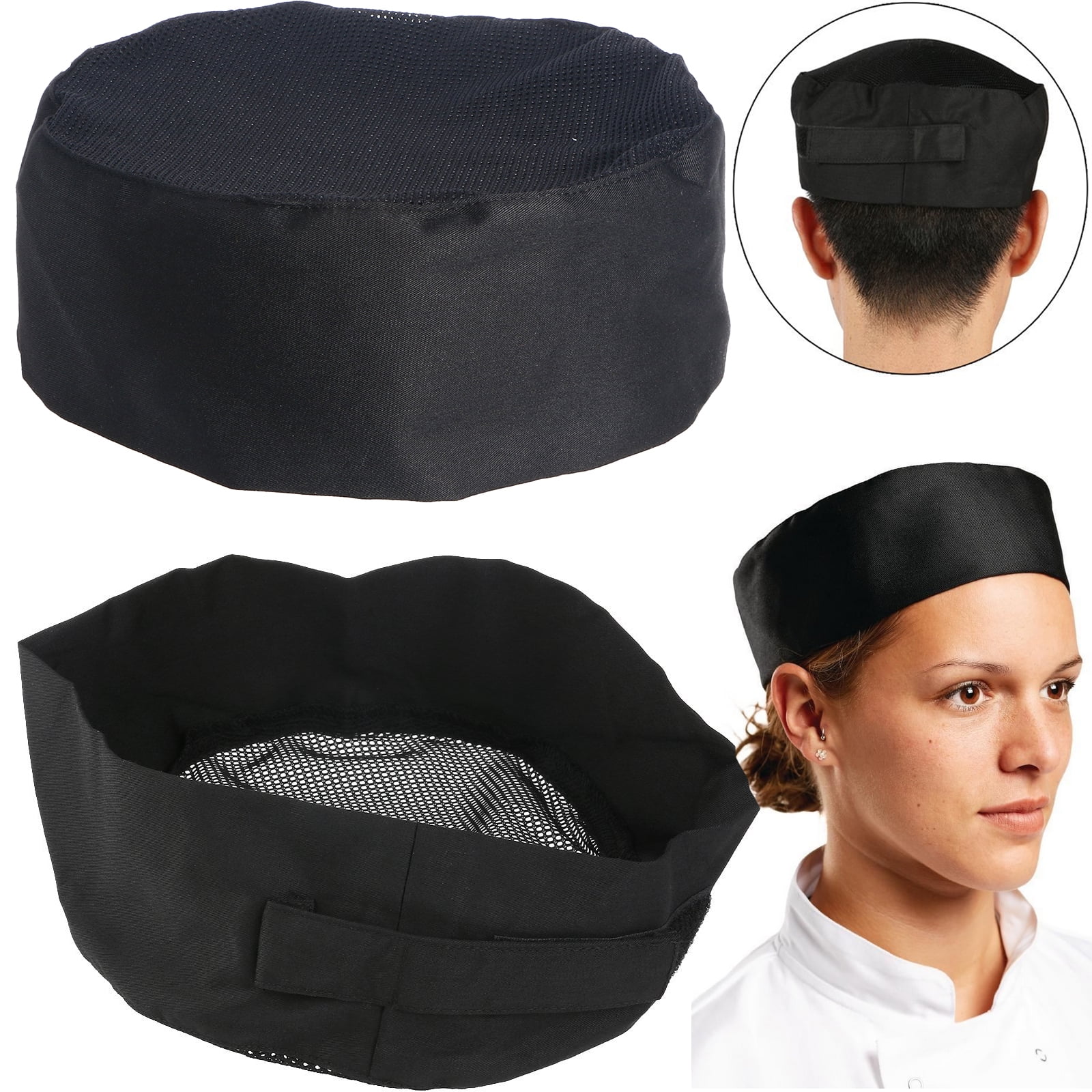 Pixnor Breathable Mesh Top Skull Cap Professional Catering Chefs Hat