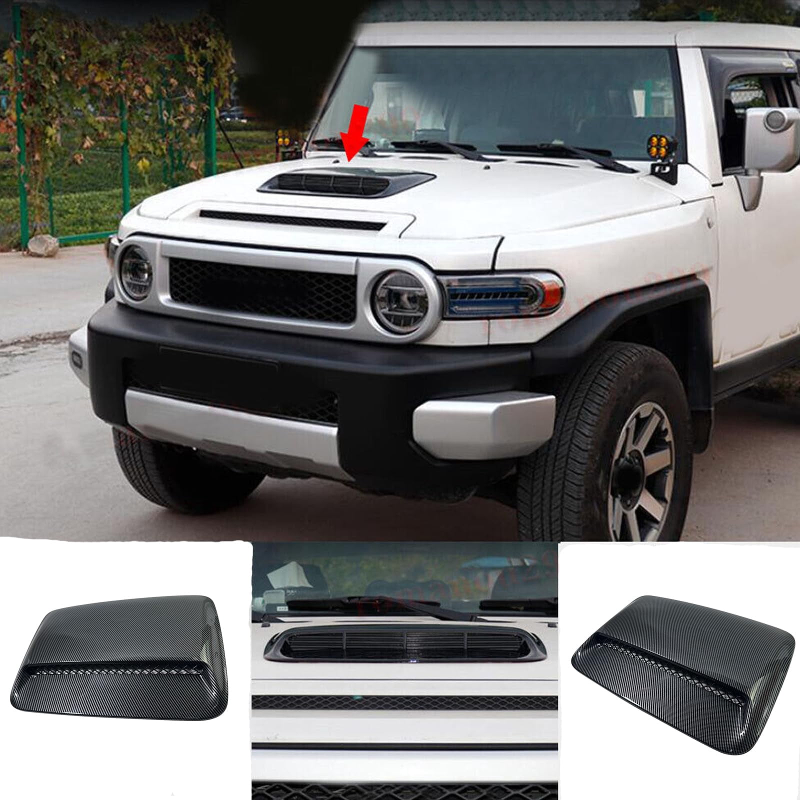 BST BSSP Engine Hood Scoop Vent Cover, Hood Air Flow Intake Cover Compatible with 2007-2023 Toyota FJ Cruiser, Carbon Fiber ABS Easy Installation Engine Hood Air Vent Cover Bonnet Trim