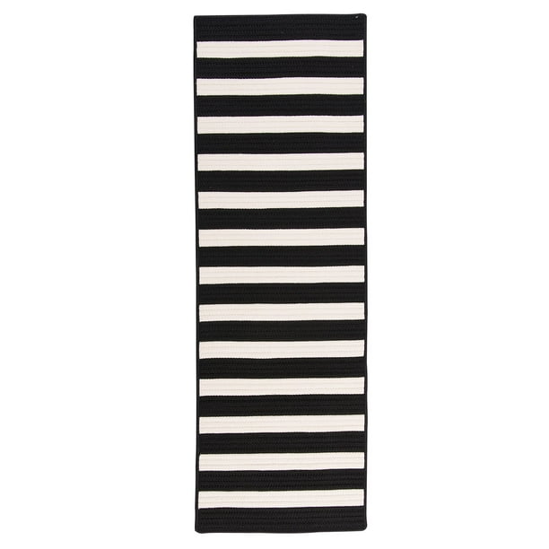 2.5' x 7' Black and White Striped Handcrafted Outdoor Reversible Area Throw Rug Runner Walmart