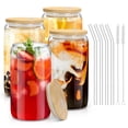 thumbnail image 1 of Vasos de Vidrio Sungwoo 4PCS con Tapas y Popotes de Bambú 500mL Transparentes, 1 of 7