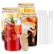 thumbnail image 1 of Vasos de Vidrio Sungwoo 4PCS con Tapas y Popotes de Bambú 500mL Transparentes, 1 of 7