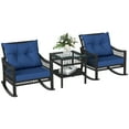 thumbnail image 1 of Outsunny 3 Pieces PE Rattan Rocking Chair Set, Outdoor Rocker Chair, Blue, 1 of 10