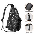 thumbnail image 3 of Sling Backpack,Halloween Skeleton Coffin Pattern Sling Bag with Water Bottle Holder,Waterproof Sling Bag for Men/Women with Headphone Jack for Hiking,Travel, 3 of 6