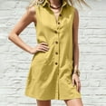 thumbnail image 6 of Zynoxe Womens Cotton Linen Dresses Casual Lapel Sleveless Button Down Mini Dresses Summer Breathable Peasant Gauze Lounge Beach Dresses with Pockets Yellow S, 6 of 7