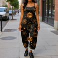 thumbnail image 5 of HAJWOH Halloween Plus Size Boho Overalls for Women Halloween Print Hippie Cloth Floral Printed Jumpsuits Spaghetti Strap Rompers(Fluorescence Yellow,L), 5 of 6