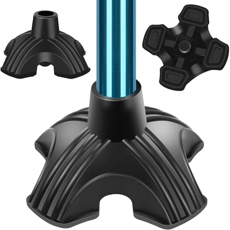 Quad Cane Tips 7/8” Heavy Duty Non-Slip Rubber Tip Replacement, 4 Prong Self Standing Crutch Tips for Walking, Folding Cane