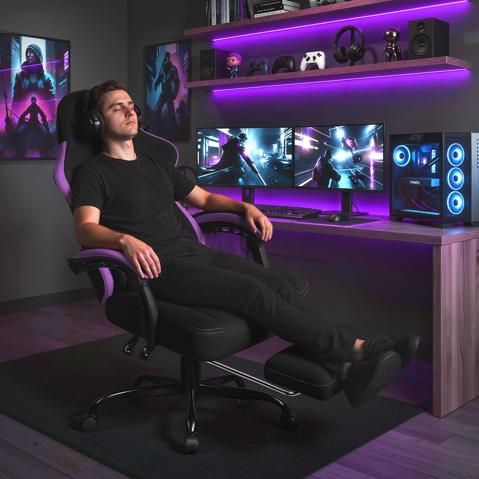 Waleaf Video Game Chairs with footrest,Gamer Chair for Adults,Big and Tall Chair, 400lb Capacity, Racing Style Computer Chair with Ergonomic Lumbar Support, Gaming Chairs for Teens