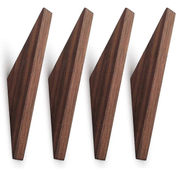 Set of 4, Natural Wooden Black Walnut Wood Coat Hooks, Wall Mounted Single Wall Wooden Hook Rack
