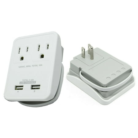 RND Compact Power Station 2.4 Amp Dual USB Ports, 2 AC Outlet Wall Charger with an attached 7 inch Micro USB cable for Samsung Galaxy, Tablets& More as well as USB Ports for iPhones, iPads(white)
