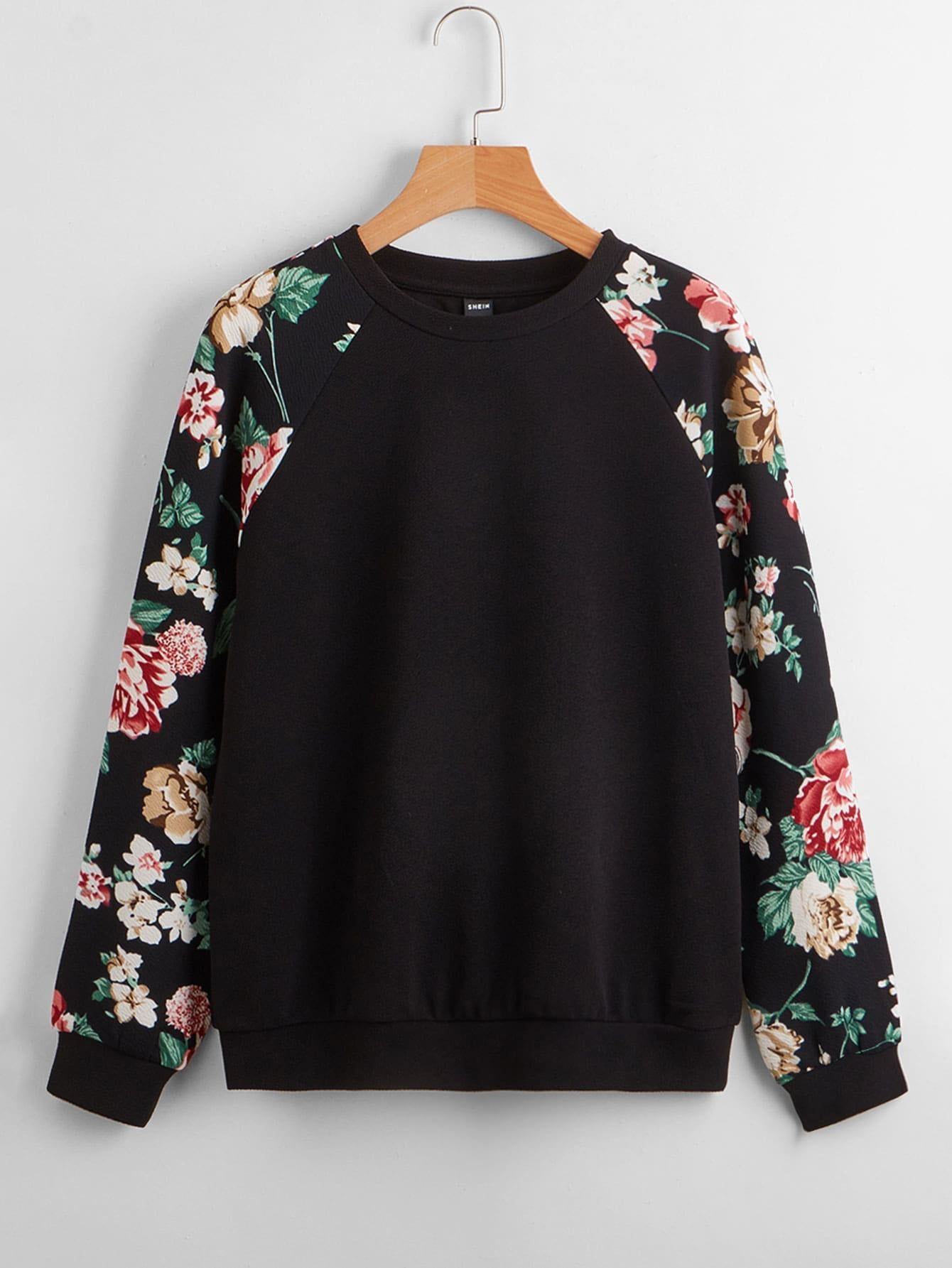 Women's Floral Print Raglan Sleeve 