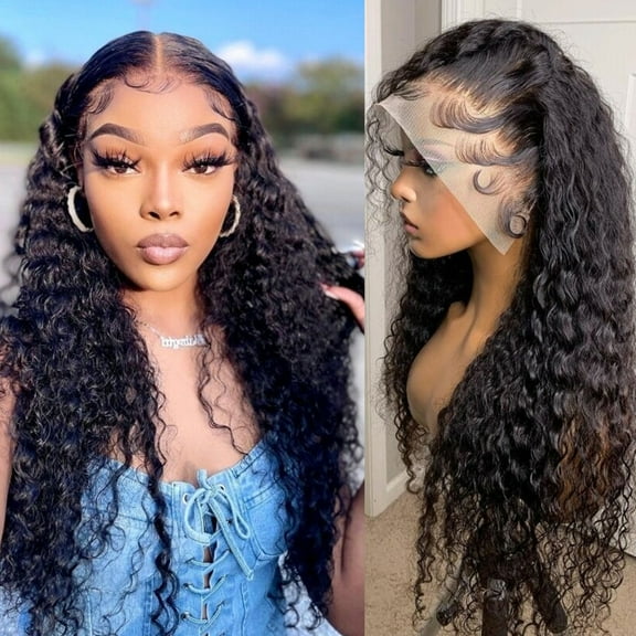 HD Lace Front Wigs Human Hair, Water Wave Lace Front Wig 13x4 Transparent Lace Frontal Human Hair Wigs Pre Plucked With Baby Hair Virgin Curly Human Hair Wigs Wet and Wavy Natural Color 20inch