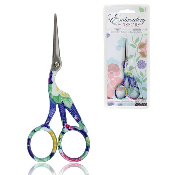 Stork Bird Rounded Safety Tip Embroidery Craft Stainless Steel Crane Scissors - Blue - 1 Pair