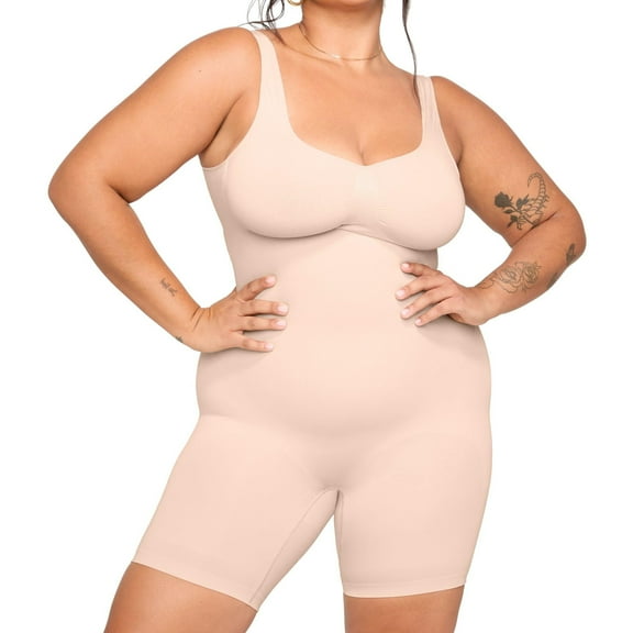 YITTY Nearly Naked Shaping Mid Thigh Bodysuit, Beige, M/L