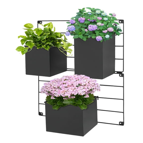 ChicHomey Wall Planters with 3 Pots for Indoor Plants，Vertical Hanging Wall Planters Wall Pots for Office, Home or Kitchen,Black