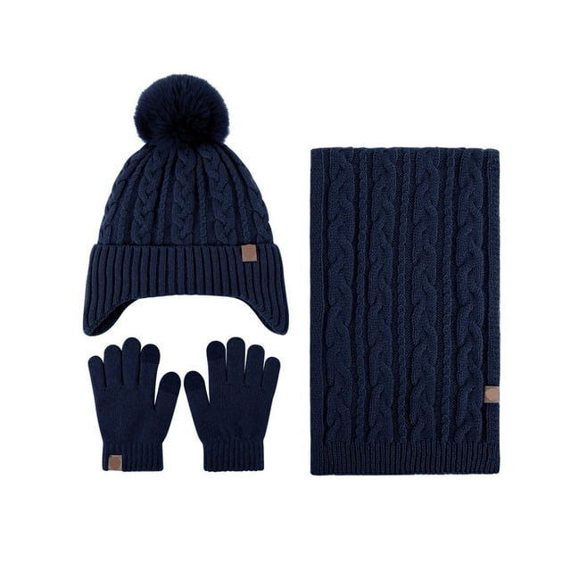 Touch Screen Gloves,Warm Knitted Ear Protection Hat Scarf and Touch Screen Gloves Three Piece Set Gift