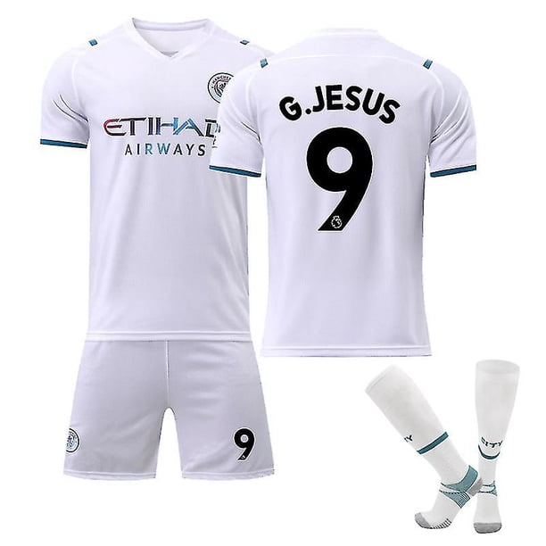 2021-2022 No.9 Gabriel Jesus Manchester City Fc Camiseta de fútbol Camiseta de fútbol para jóvenes/niños Conjunto de camiseta de fútbol de visitante corto con calcetín-16 (90-100 cm)- BmatwkZeng Bmatwe Jersey