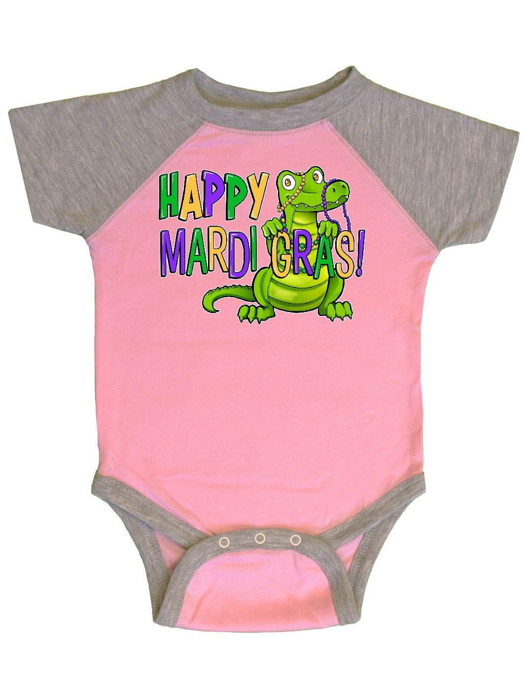 INKtastic - Happy Mardi Gras Cute Alligator with Beads Infant Creeper ...